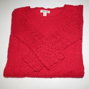 red lace midi dress, 3/4 sleeves